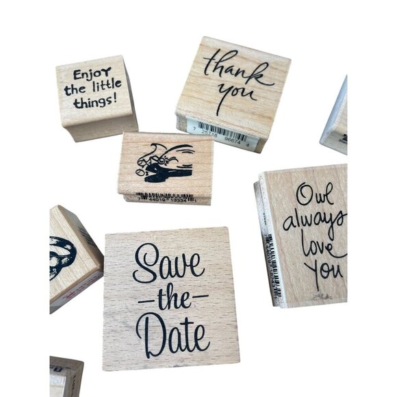 Wooden Rubber Stamp Set Wedding Love Inspirational Themes - Picture 3 of 5